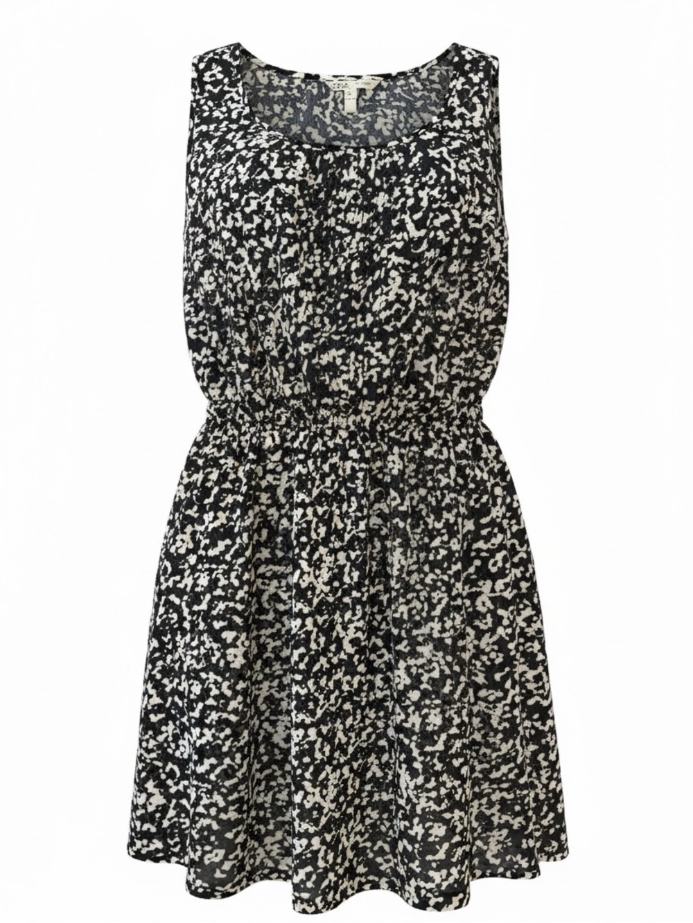 MNG By Mango Black & White Sleeveless Dress Size Medium Elastic Waist Pleated
